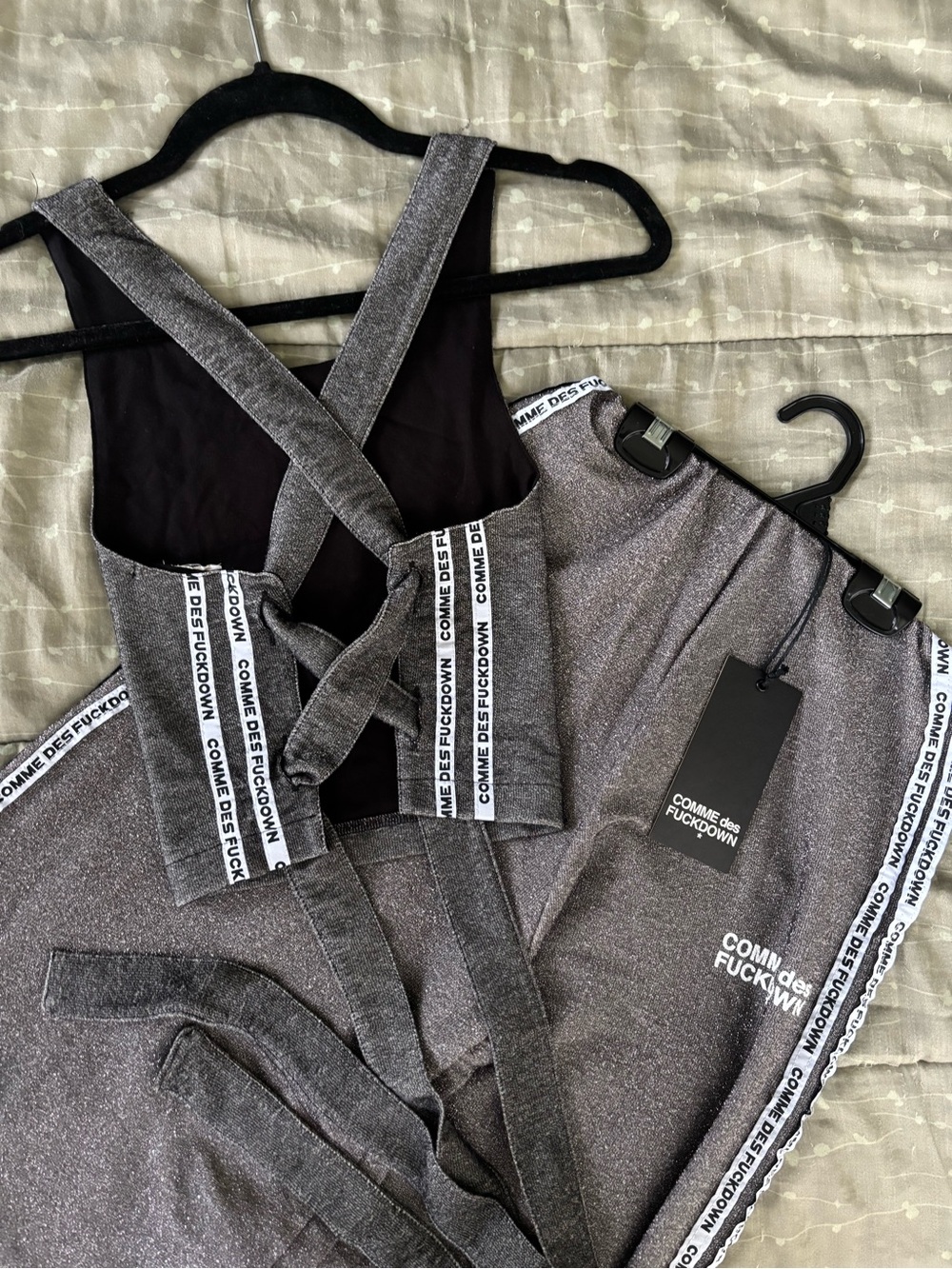 ✨NWT COMME des FUCKDOWN Silver/Grey Sparkle Tank Top S and Pants S